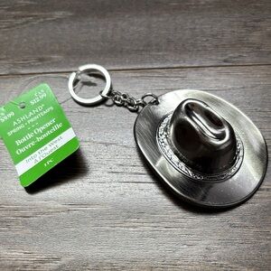 Ashland Cowboy Hat Silver Metal Split Keyring,bottle opener,bag charm,Western